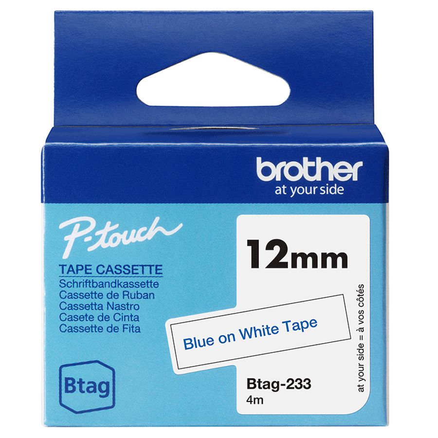 Brother BTAG-233 Etiketten erstellendes Band Blau auf weiss