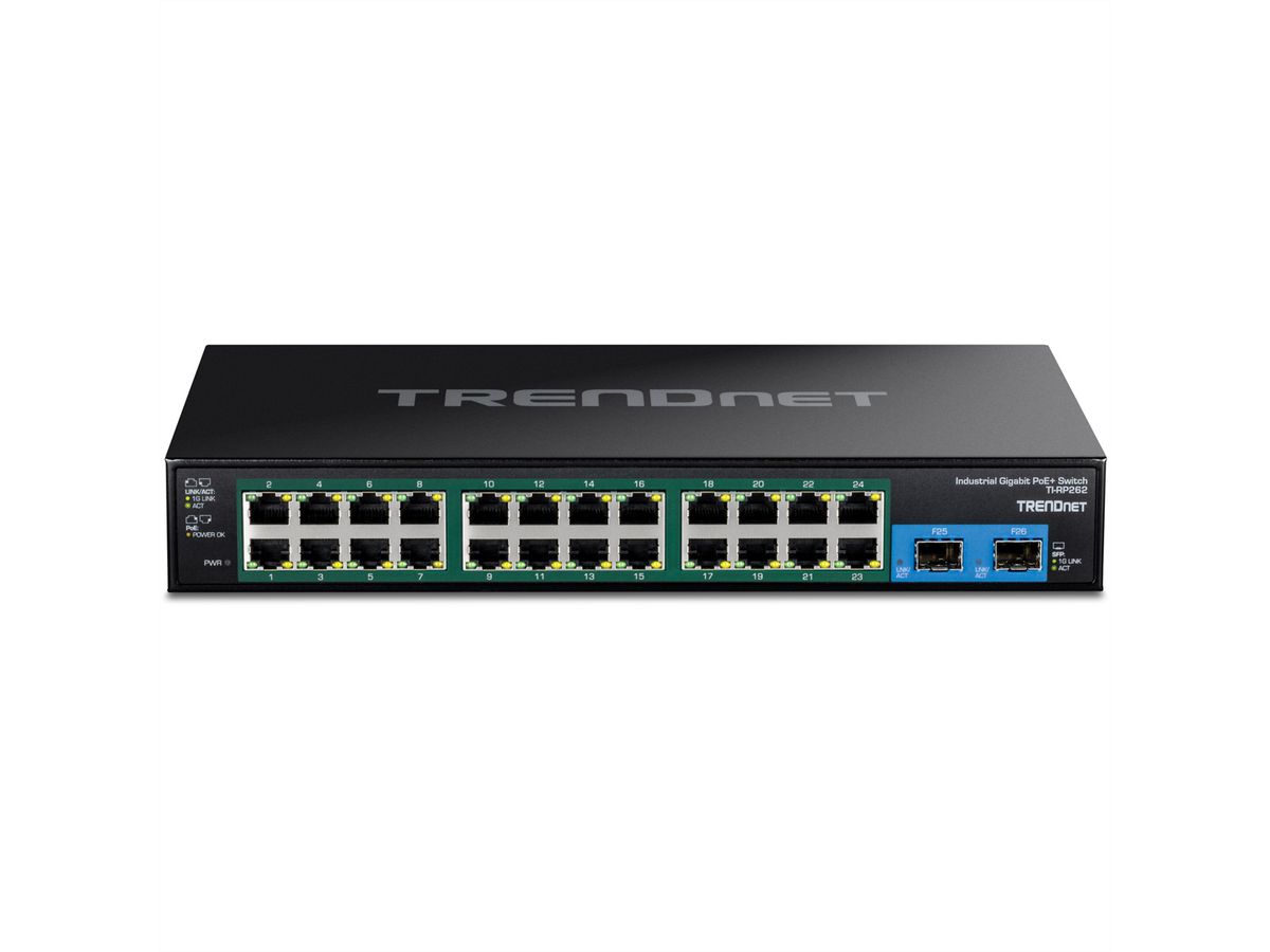 TRENDnet TI-RP262 Rackmount Switch, 26-Port gehärteter Industrial Gigabit PoE+