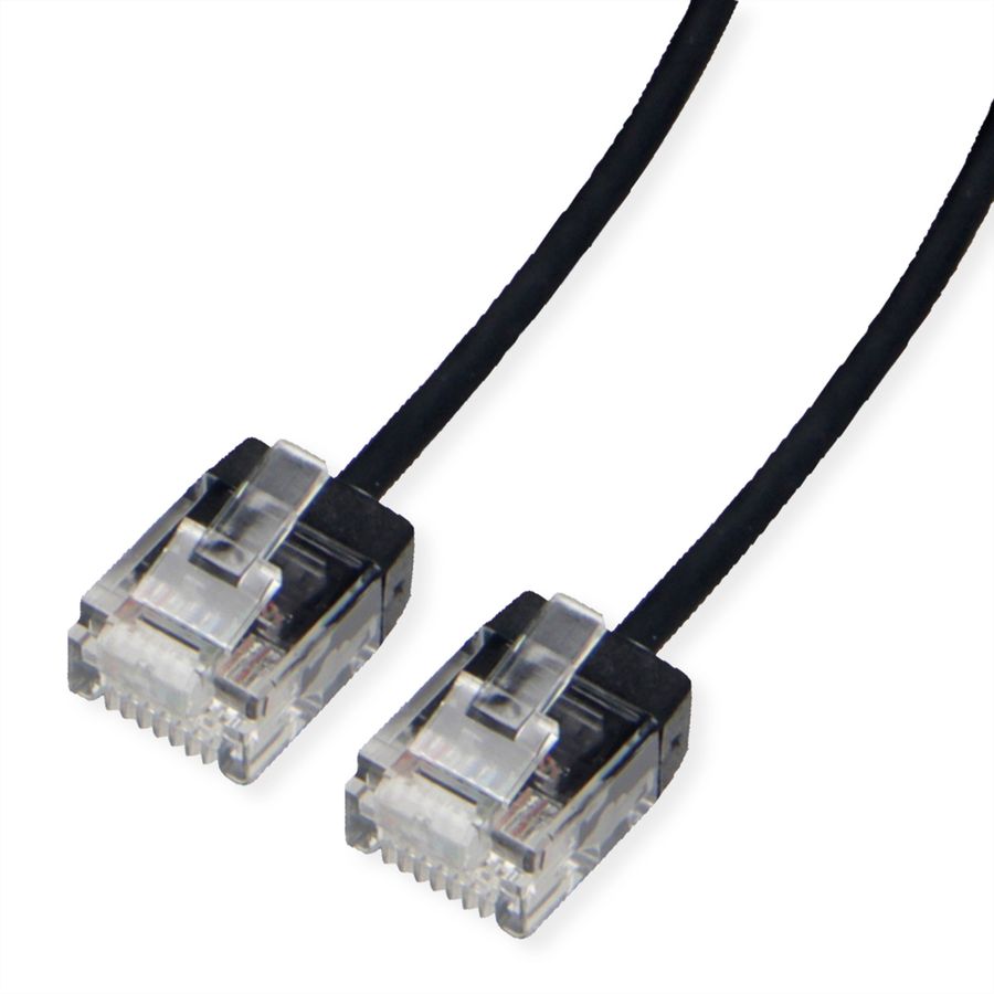 ROLINE UTP DataCenter Patchkabel Cat.6A (Class EA), LSOH, slim, extra kurzer Stecker, schwarz, 2 m