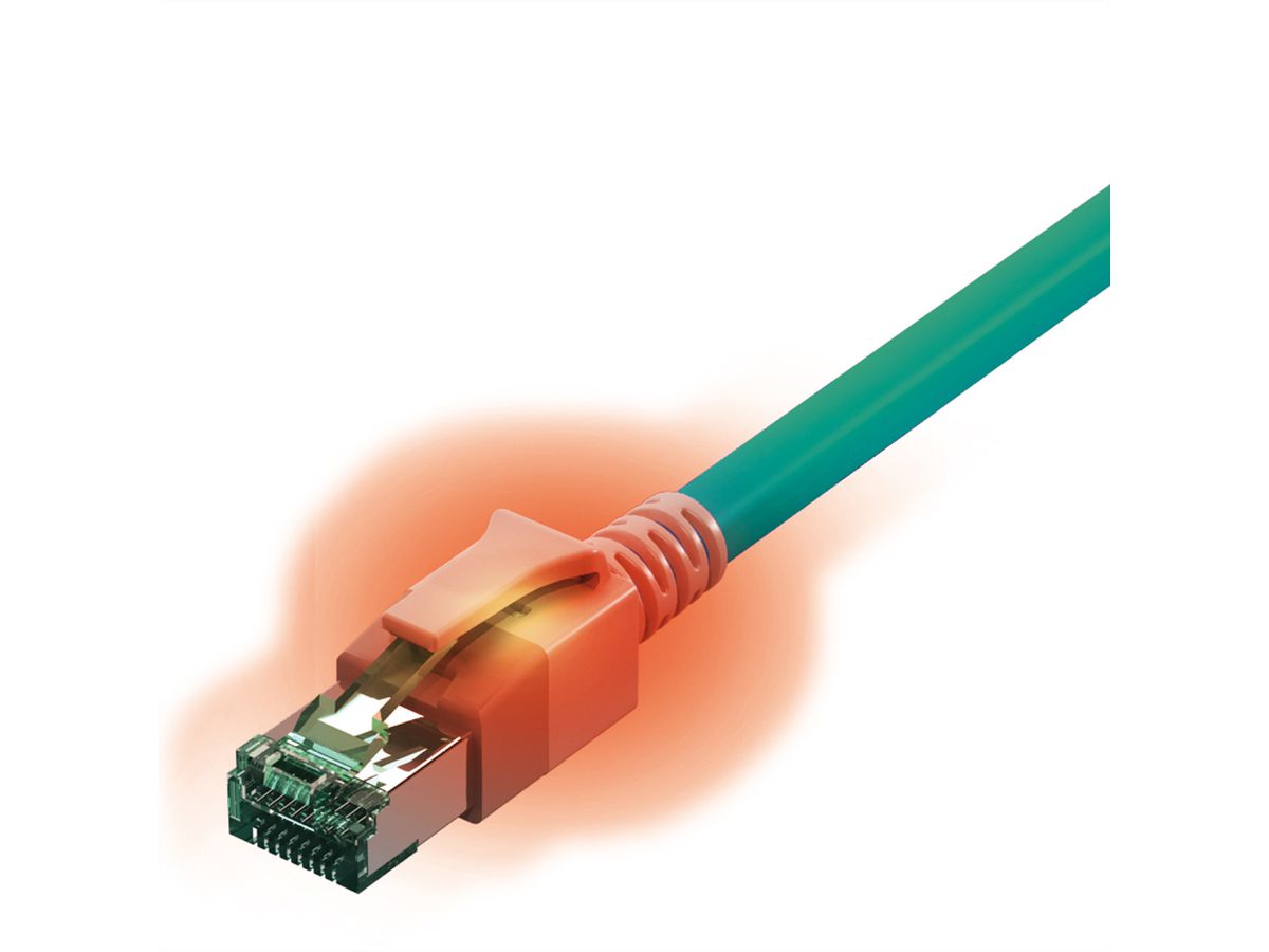 EasyLan DualBoot LED Patchkabel RJ45 S/FTP Kat.6A (Class EA), mit saCon Stecker, LSOH, türkis, 1,5 m