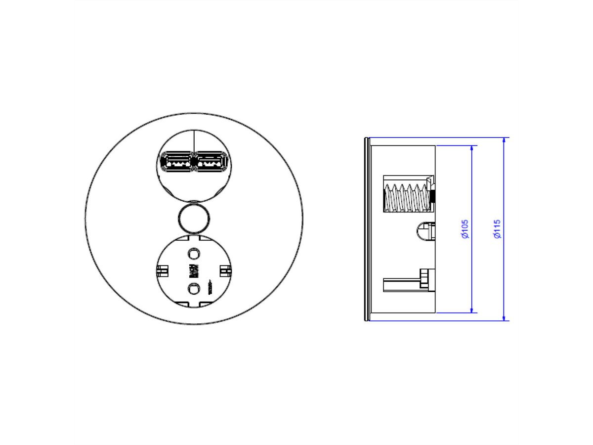 BACHMANN TWIST 1x Schutzkontakt, Aderendhülsen, USB-Charger, Schutzkontaktmontagestecker, Edelstahl, 2 m