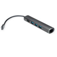 VALUE USB-C Dockingstation, HDMI 4K, 3x USB Typ A, Gigabit Ethernet, grau