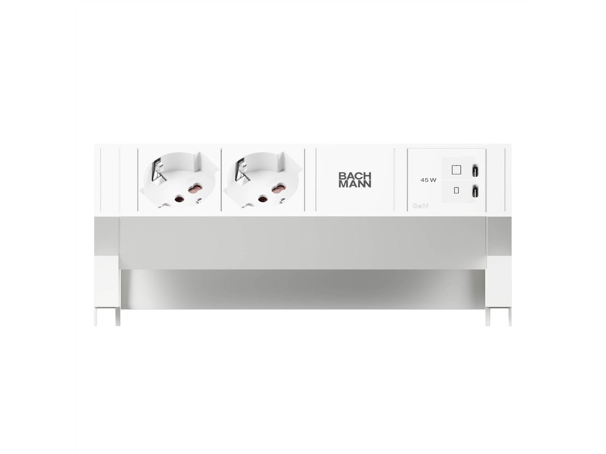 BACHMANN DESK2 white 2xP40, 1xUSB C/C 45W L=0,2m RAL9010