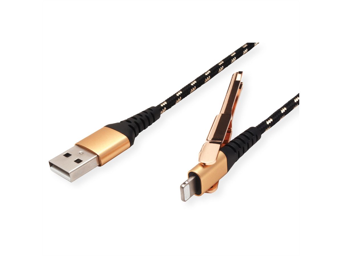 ROLINE GOLD USB 2.0 Sync- & Ladekabel USB-A/Lightning, Stütze, 1 m