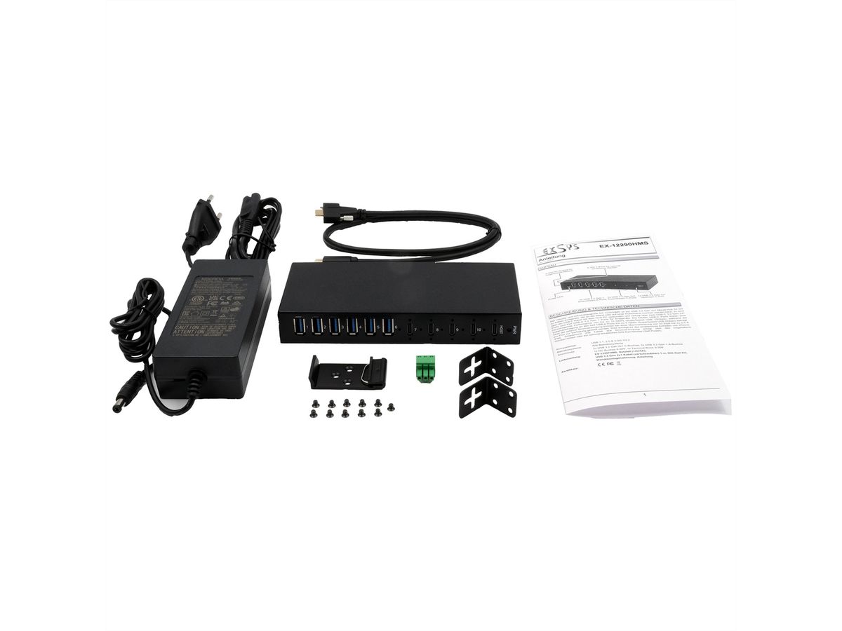 EX-12290HMS 10 Port USB 3.2 Gen 2x1 Metall HUB, mit 4x USB-C und 6x USB-A 3.2 Gen 1 Ports