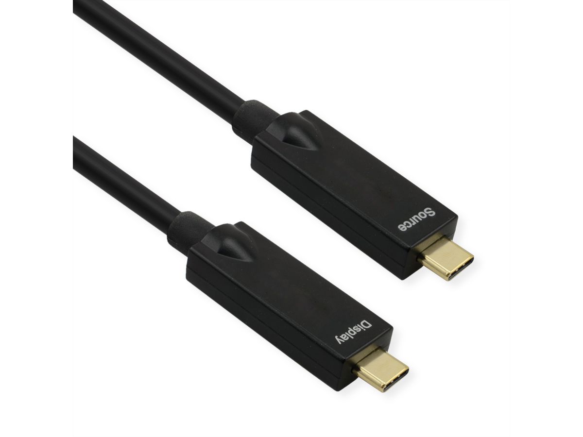 ROLINE USB 3.2 Gen 2 Kabel, AOC, C-C, ST/ST, 10Gbit/s, 4K60Hz, PD (Power Delivery) 60W, schwarz, 15 m