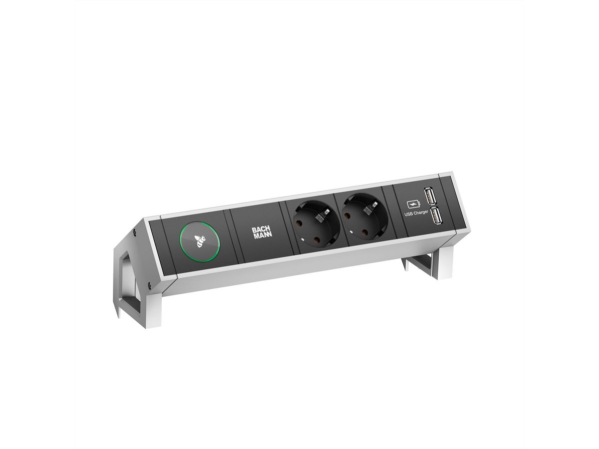 BACHMANN DESK2 1xIOTspot 2xSchutzkontakt, USB Charger 0,2m GST18, inox