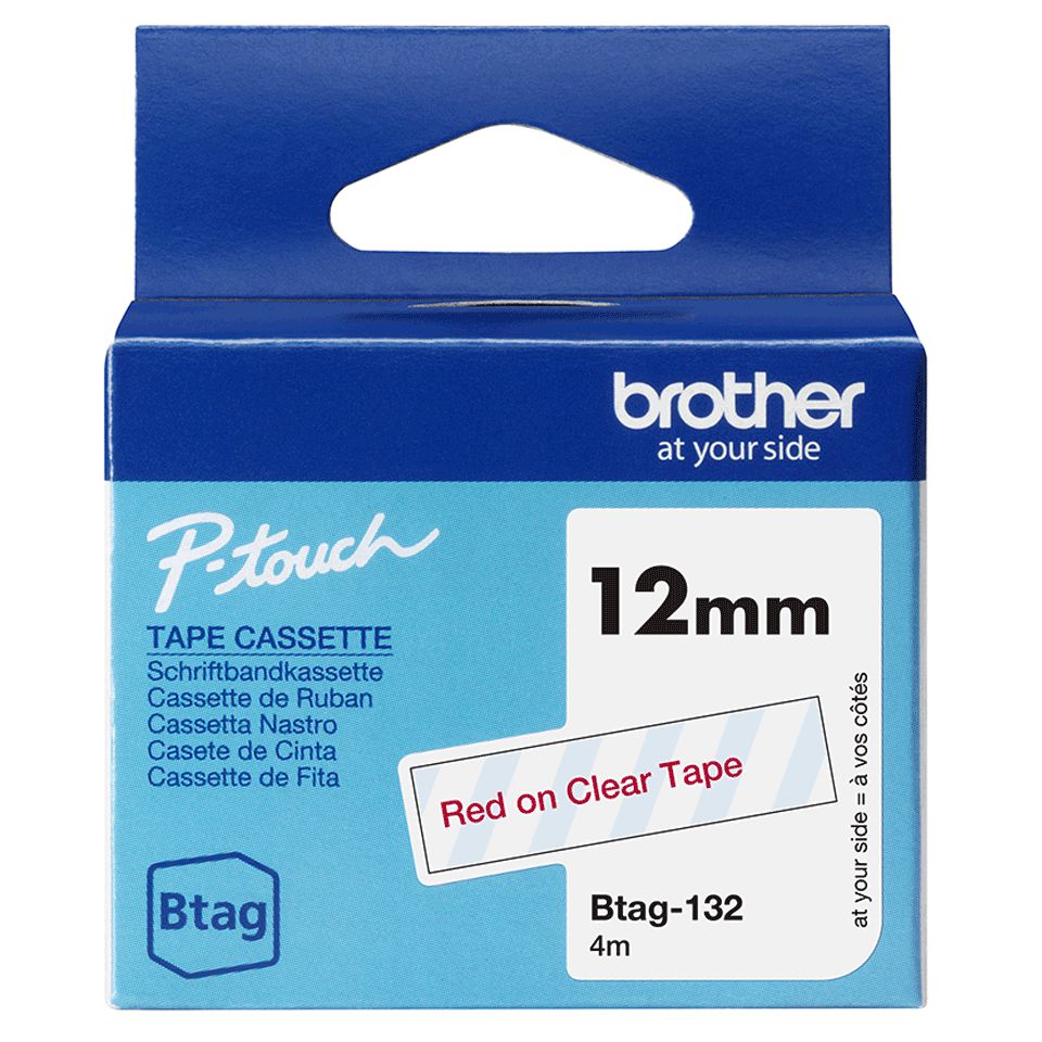 Brother BTAG-132 Etiketten erstellendes Band Rot auf Transparent