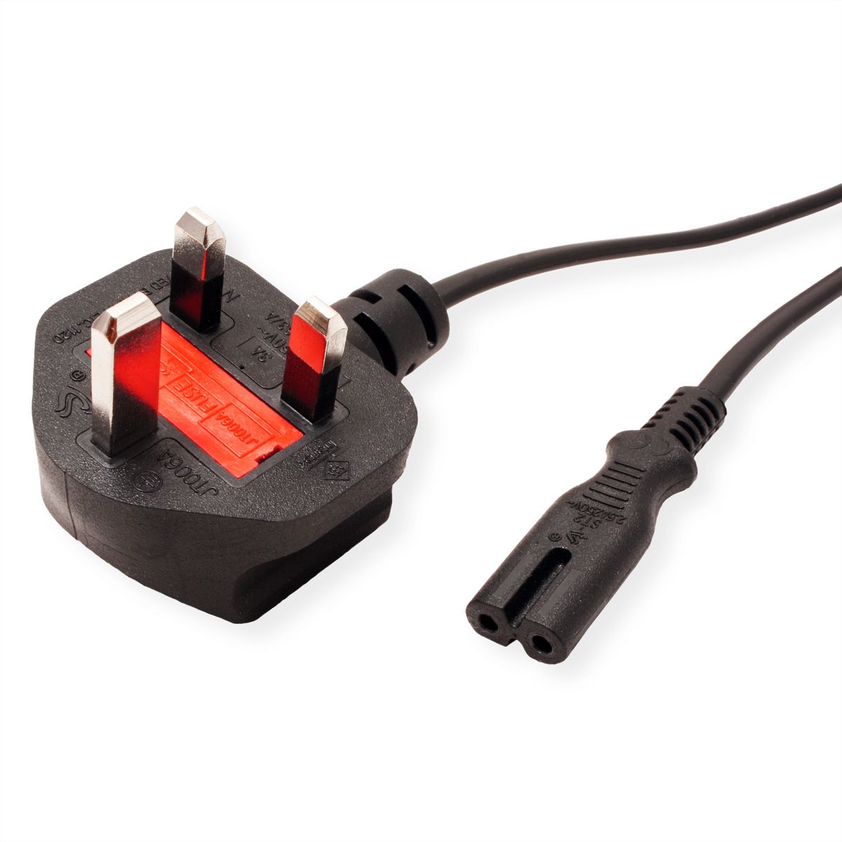 VALUE UK Netzkabel auf Kleingerätesteckdose C7, 2pol., schwarz, 1,95 m