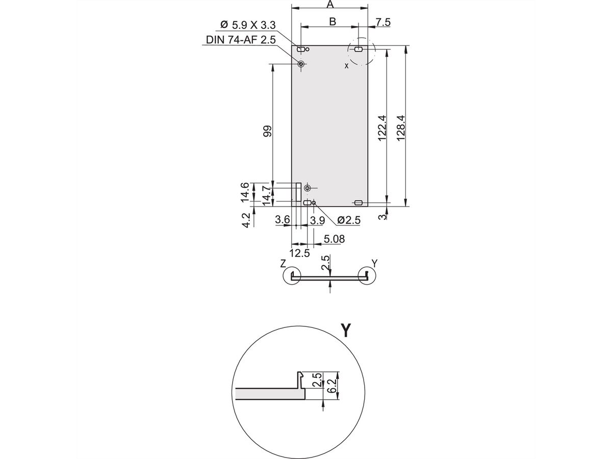 SCHROFF Frontplatte geschirmt für Steckbaugruppe mit Aushebegriff in Trapezform - FRONTPROFIL 3HE 10TE