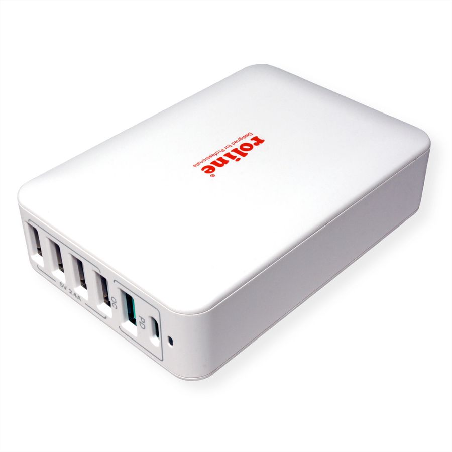 ROLINE USB Charger, 6 Port (4x USB-A, 1x USB-C, 1x USB-A QC3.0), max. 60W