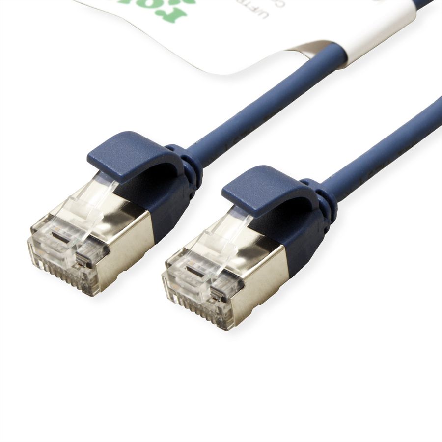 ROLINE GREEN U/FTP Patchkabel Cat.6A (Class EA), LSOH, slim, blau, 0,15 m
