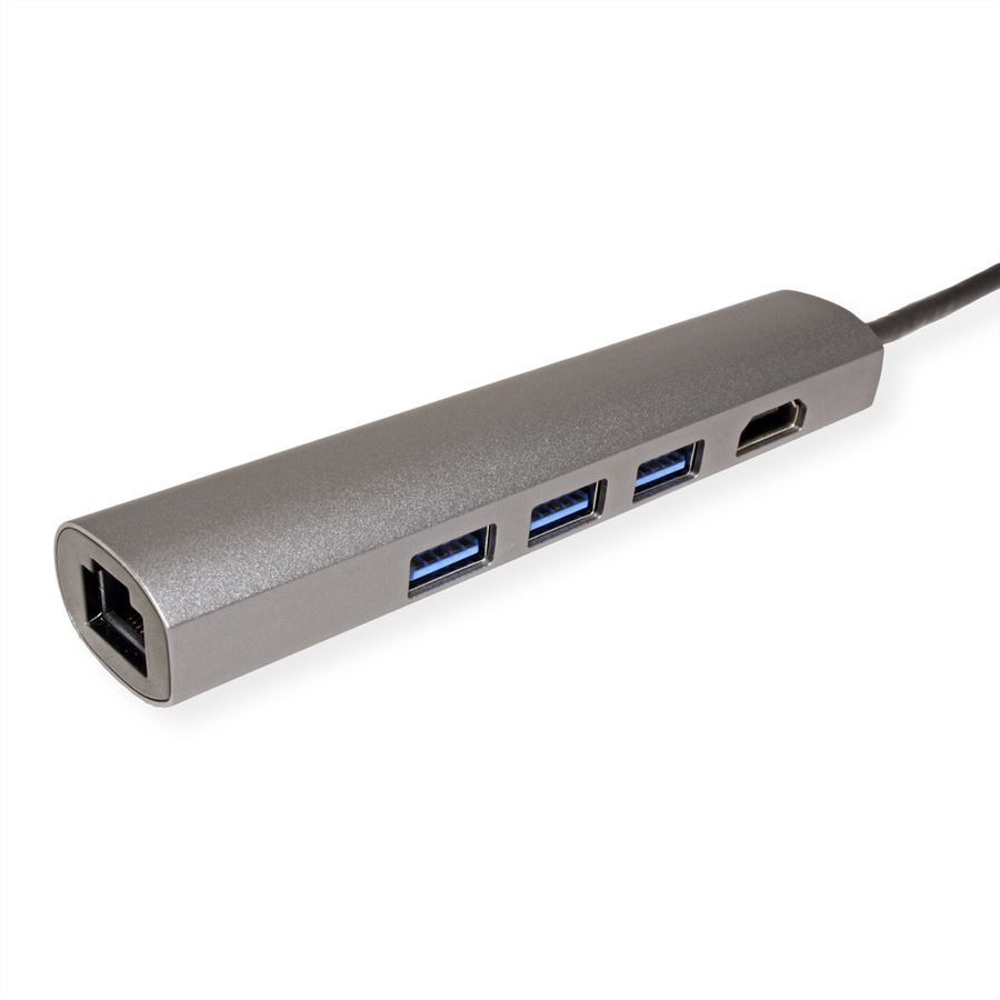 VALUE USB-C Dockingstation, HDMI 4K, 3x USB Typ A, Gigabit Ethernet, grau