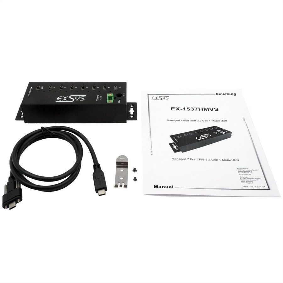 EXSYS EX-1537HMVS Managed 7-Port USB-C 3.2 Gen 1 Metall HUB mit 15KV EDS Überspannungsschutz