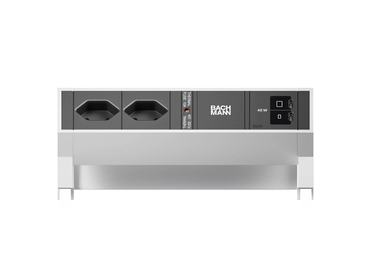 BACHMANN DESK2 2xCH 90° 1xUSB C/C 45W, L=0,2m INOX