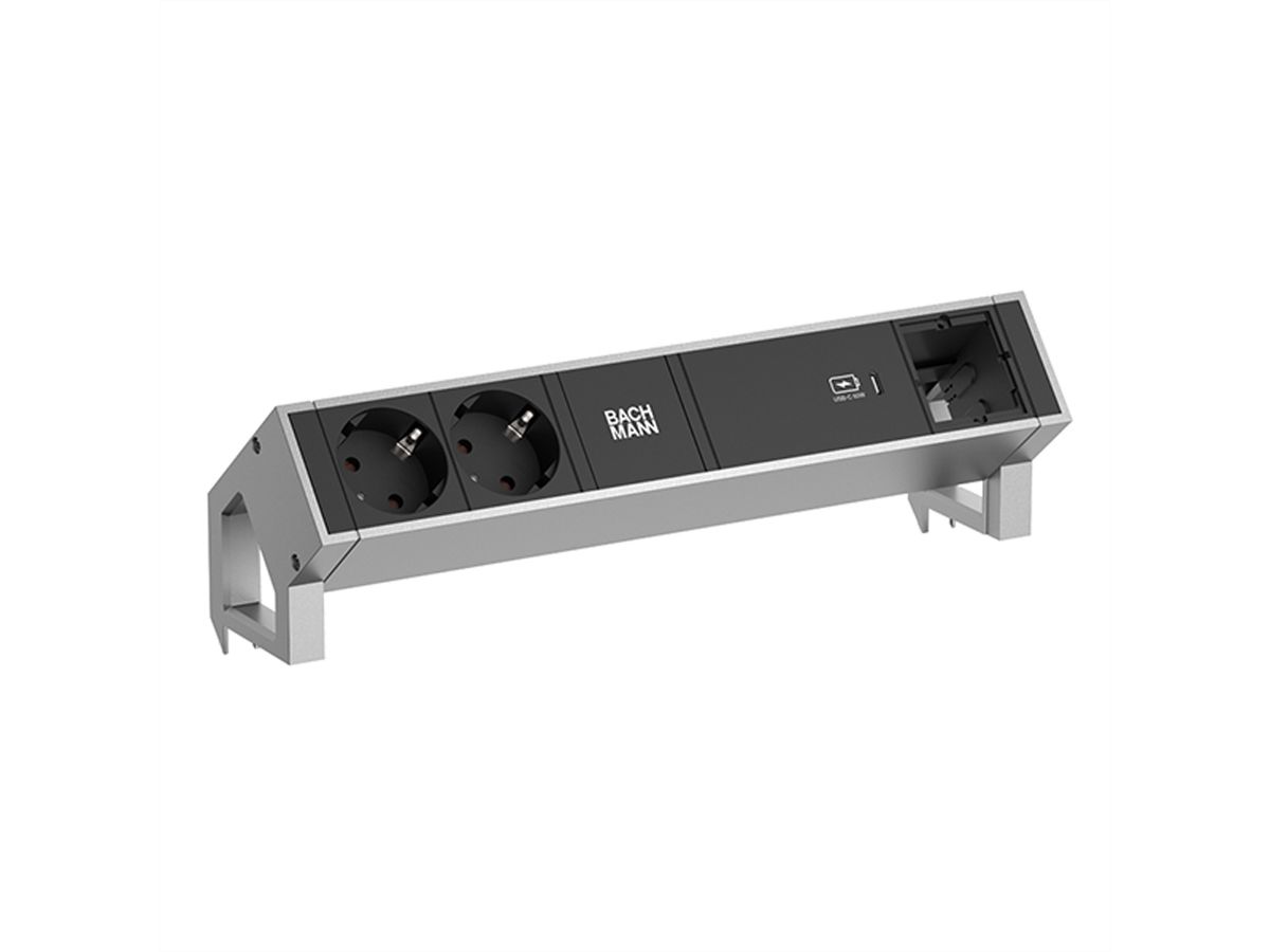 BACHMANN DESK2 2xSchutzkontakt USB C, USB Charger 60W 1xABD 0,2m GST18 INOX