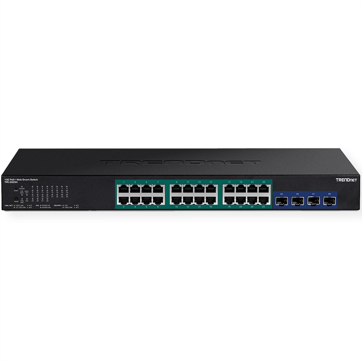 TRENDnet TPE-30284 28-Port Gigabit Switch, Web Smart PoE+ Switch mit 10G SFP+ slots