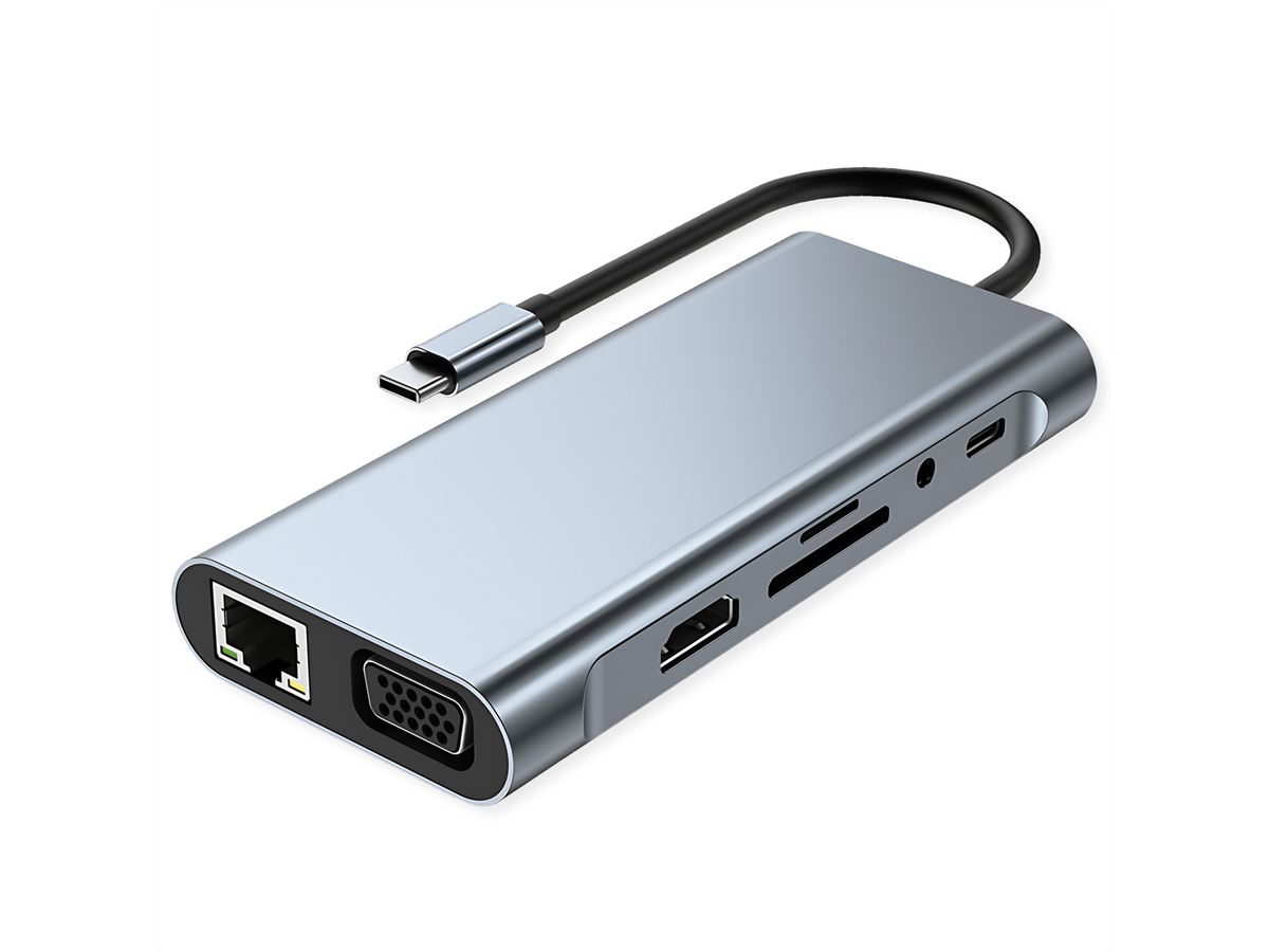 VALUE USB Typ C Docking Station, HDMI 4K60, 1x Gigabit Ethernet, 2x USB A + Typ C PD, 1x SD/microSD, 1x Audio