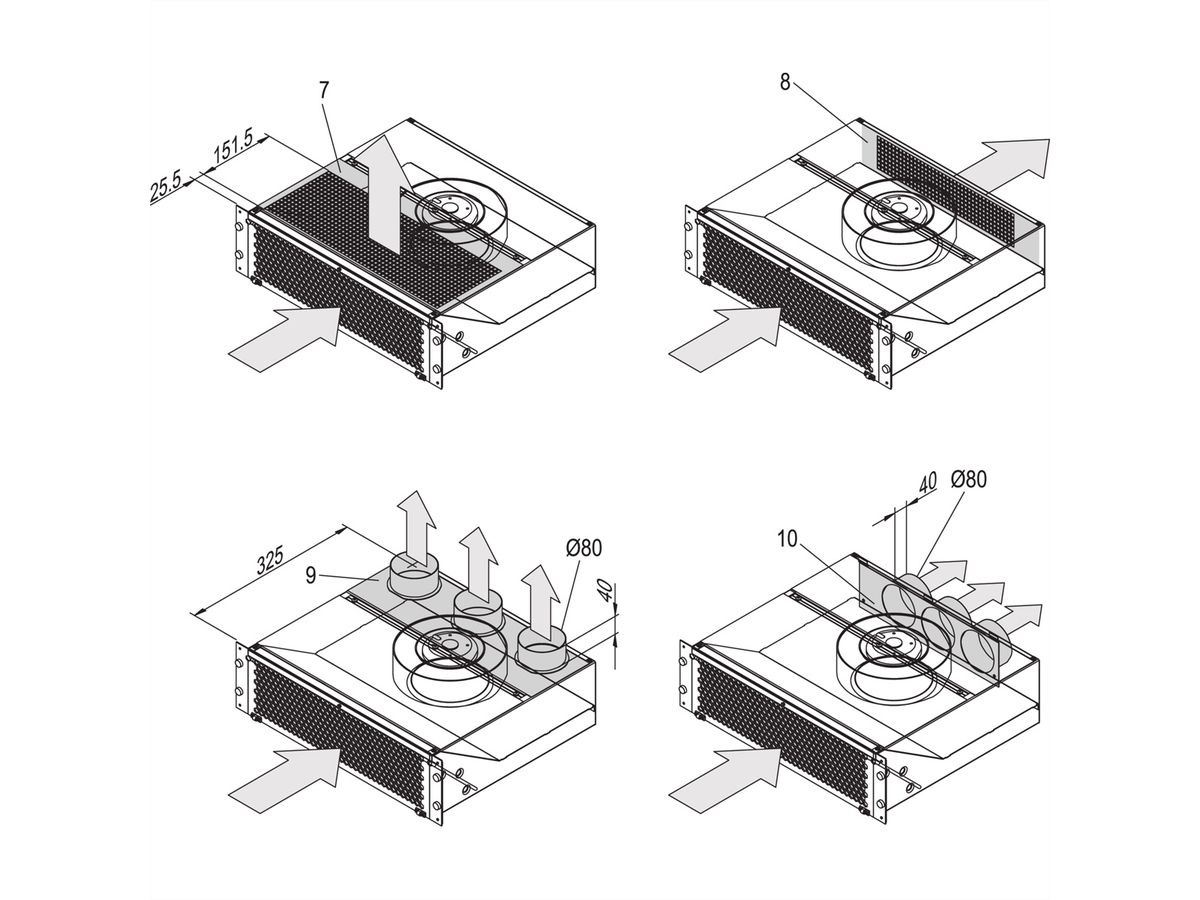 SCHROFF Luftaustritt Rückseite: Abdeckblech oben, ohne Perforation, St, 1 mm, Oberfläche AlZn