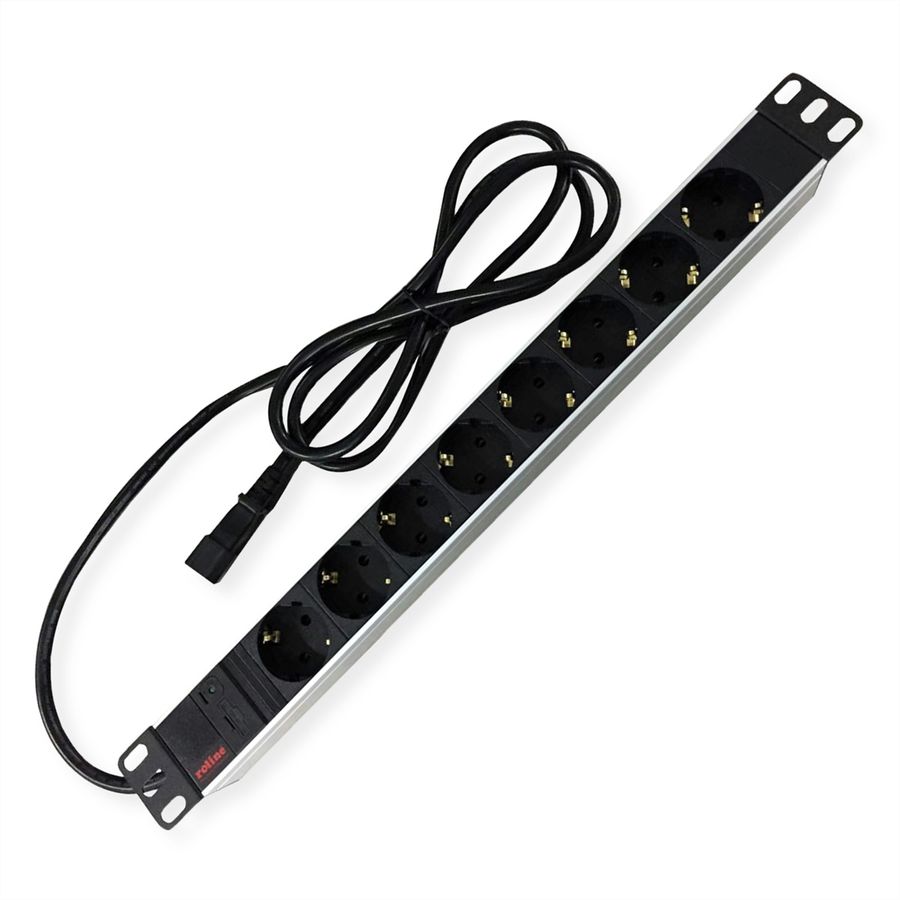 ROLINE 19-Zoll-Steckdosenleiste 8fach + C14-Stecker, silberfarben, 2 m