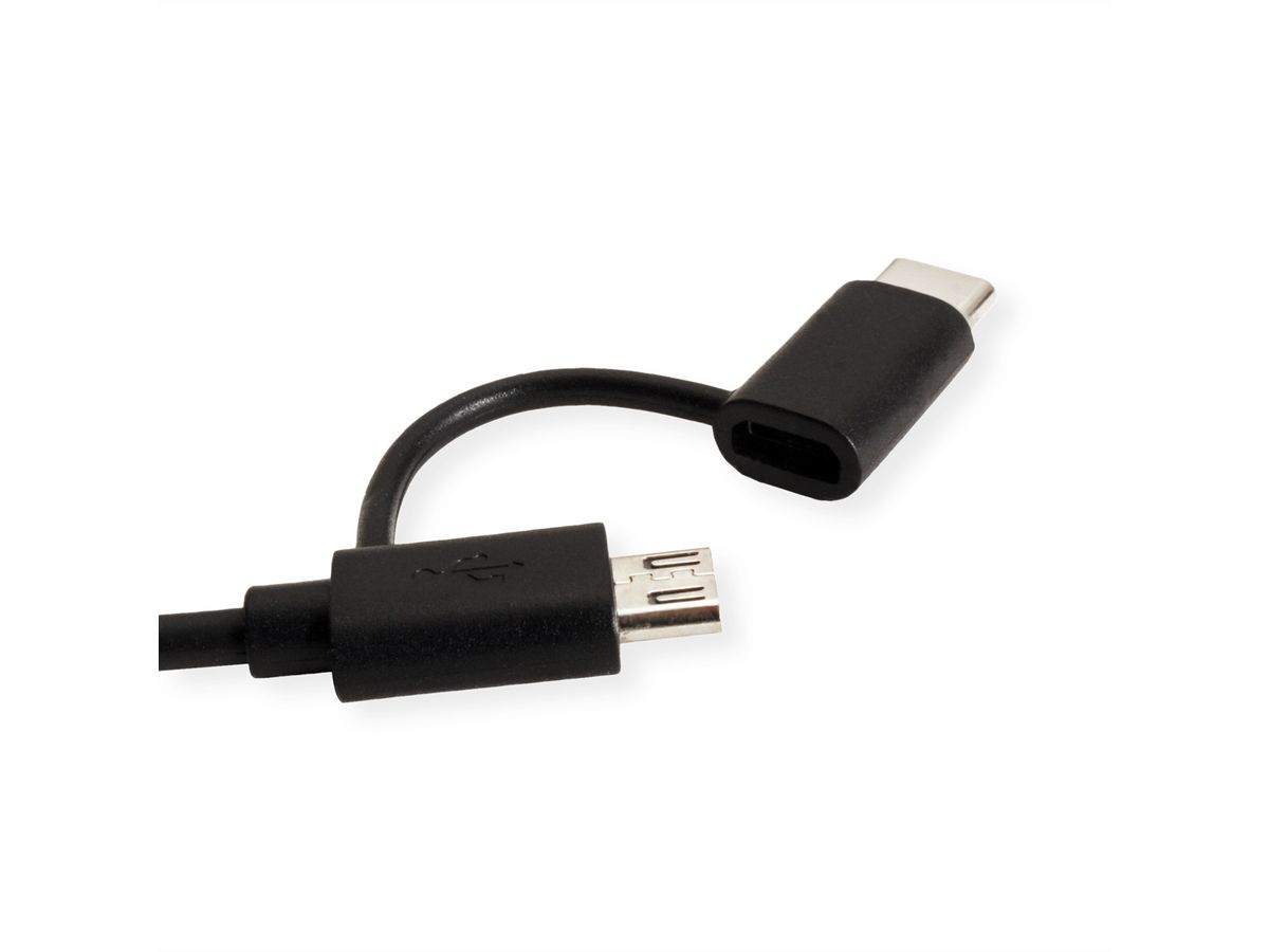 ROLINE USB 2.0 Sync- & Ladekabel Typ A - Typ C / Micro B, schwarz, 1 m