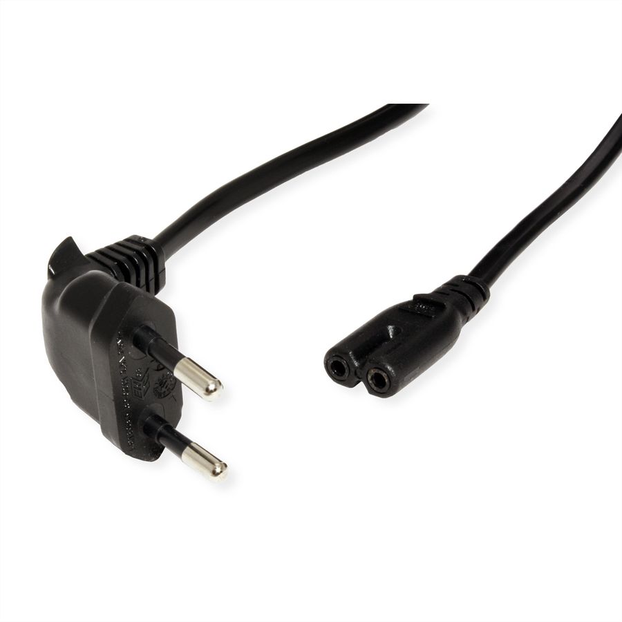 ROLINE Netzkabel Euro-Stecker (abgewinkelt) auf C7, 2pol., schwarz, 1,8 m