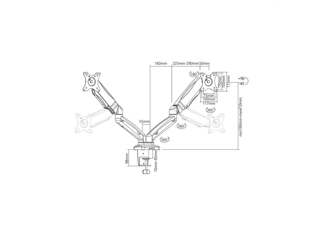 VALUE Dual LCD-Arm, Tischmontage, Gasfeder, 5 Gelenke, schwarz