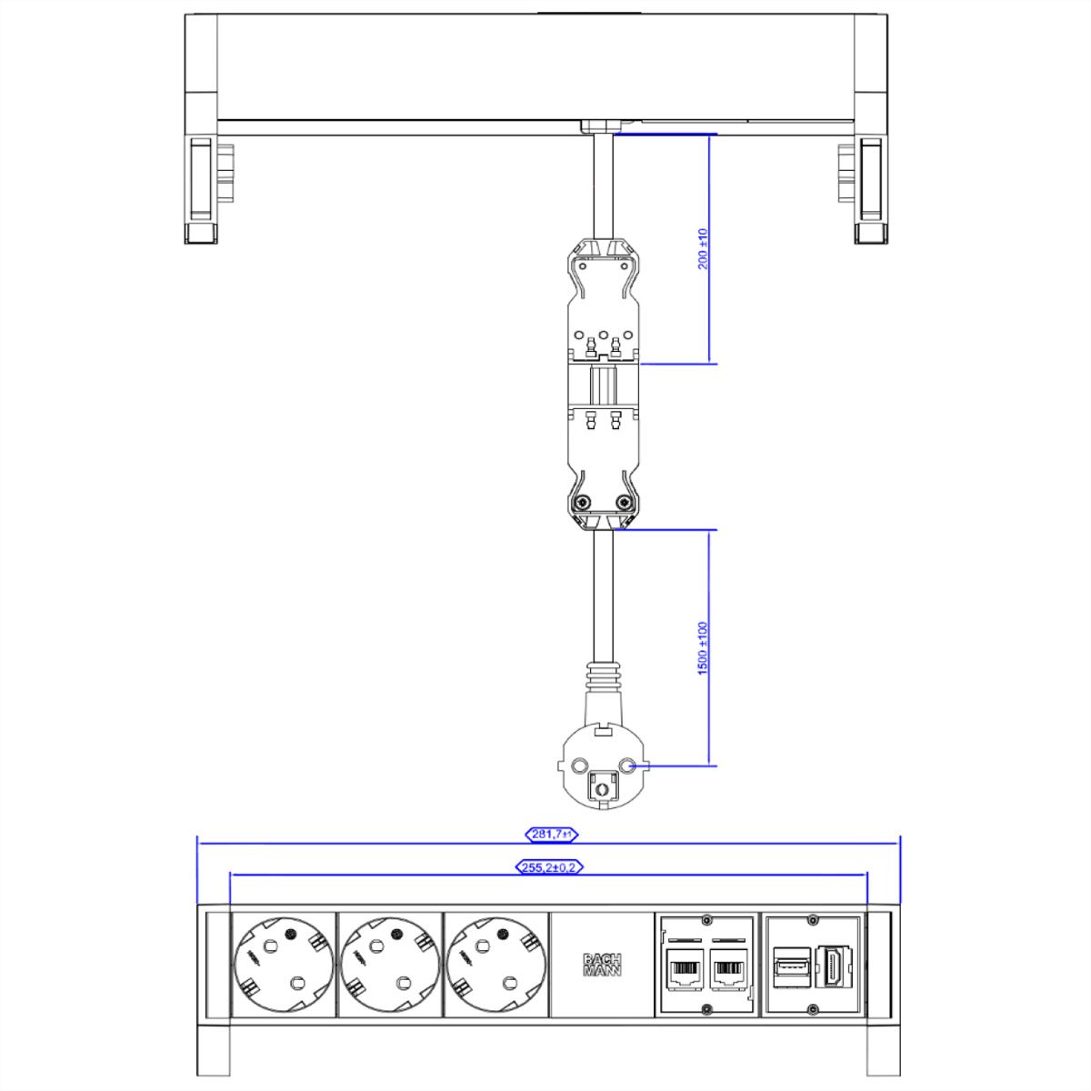 BACHMANN Steckdosenleiste DESK2 3x Schutzkontakt, 2x CAT6a, 1x HDMI, USB3.0, weiß