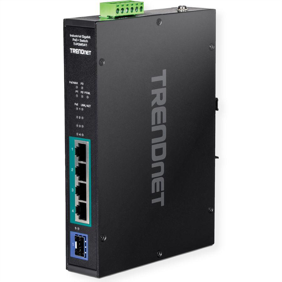 TRENDnet TI-PGM541 5 Port Rail Switch Industrial Gigabit PoE+, schwarz