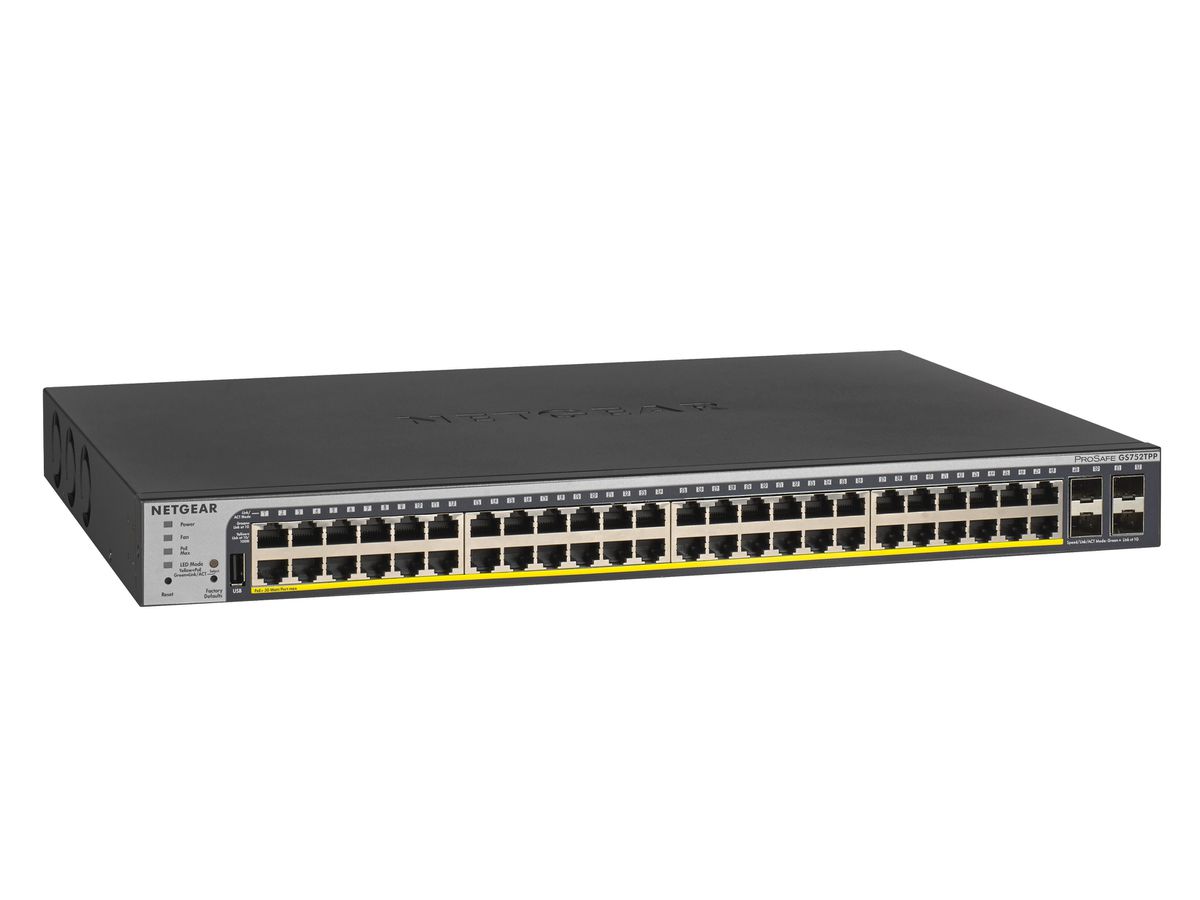 Netgear GS752TPP gemanaged L2/L3/L4 Gigabit Ethernet (10/100/1000) Energie Über Ethernet (PoE) Unterstützung 1U Schwarz