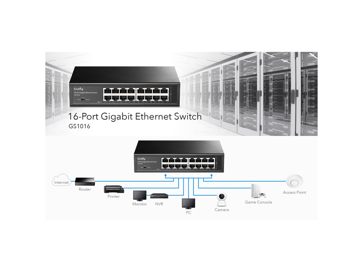 CUDY GS1016 16-Port Gigabit Metall Switch