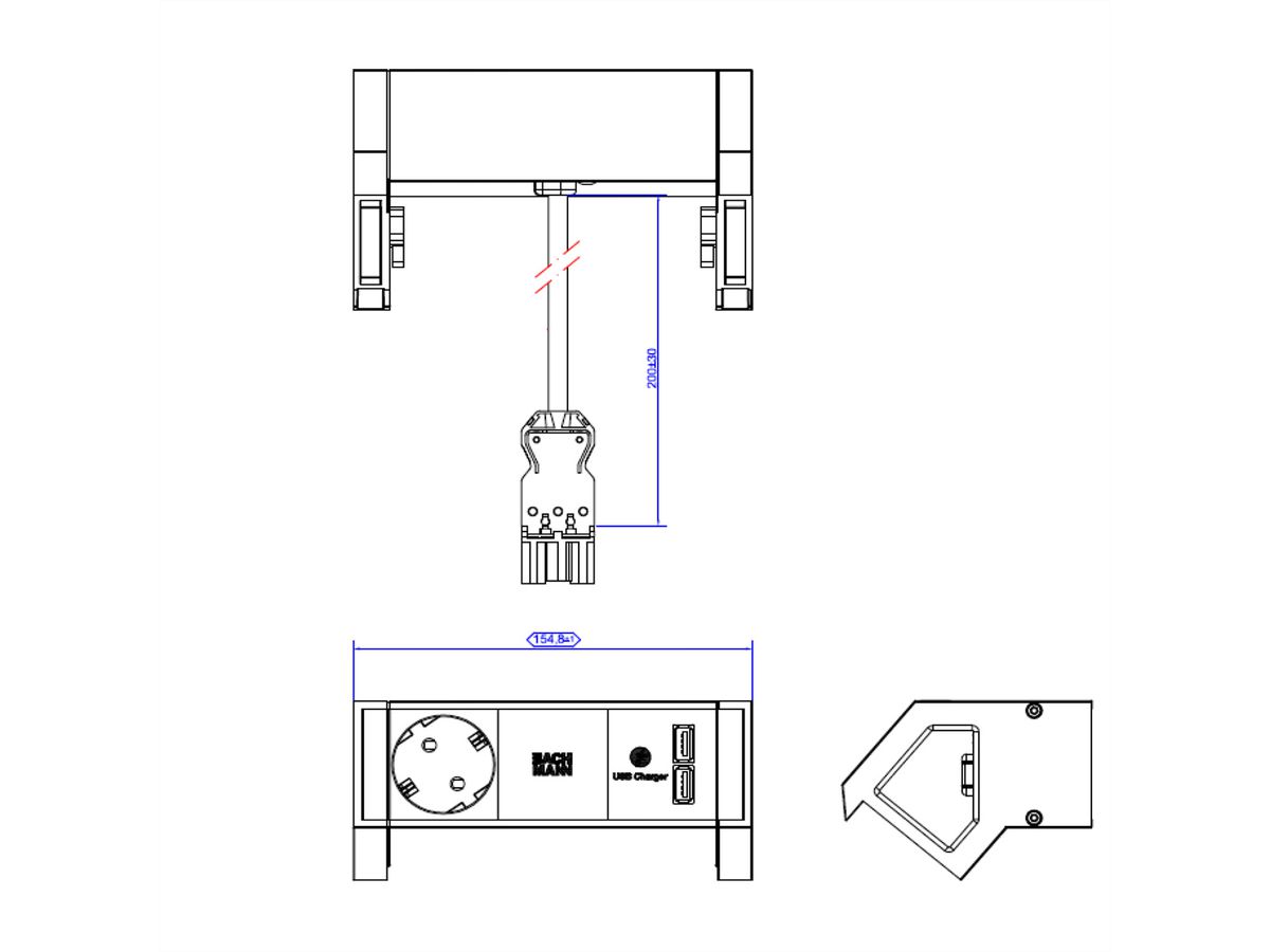 BACHMANN DESK2 1x Schutzkontakt 1xUSB Charger Inox