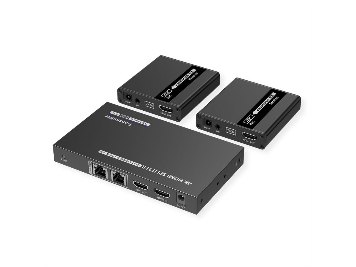 VALUE HDMI Splitter 3fach, mit Verlängerung (2x) über TP, bis 40 m