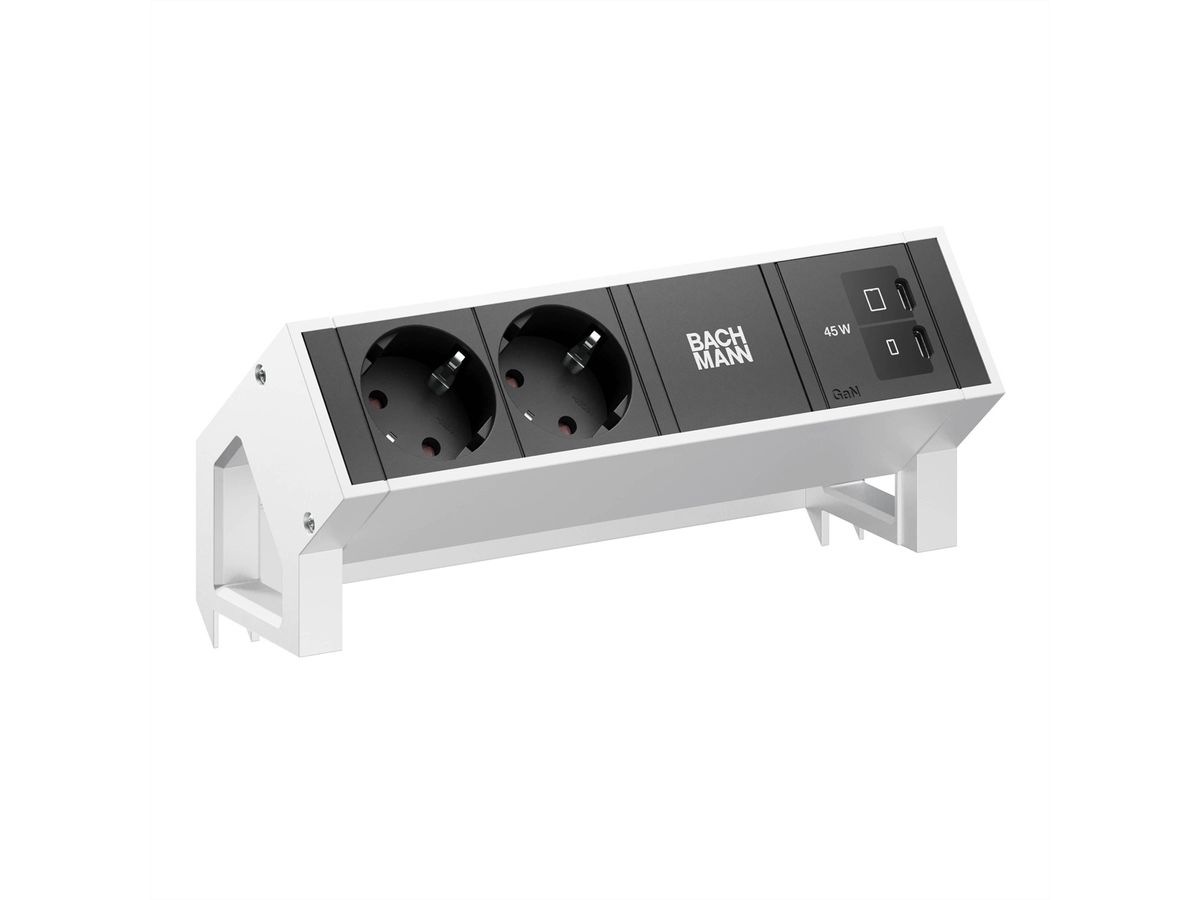 BACHMANN DESK2 2xCEE7/3 1xUSB C/C 45W, L=0,2m INOX