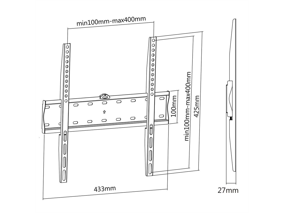 VALUE TV-Wandhalterung, 27mm Wandabstand, schwarz