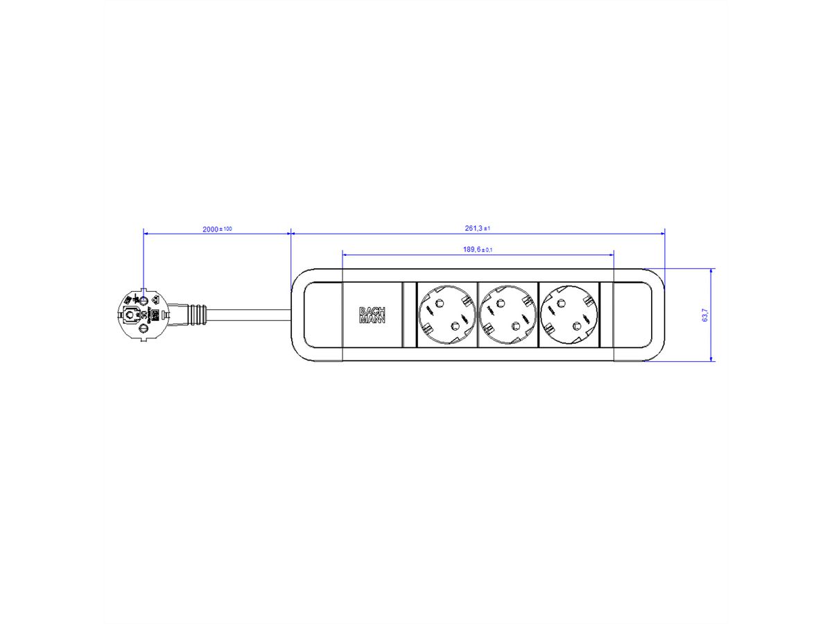 BACHMANN PRIMO 2 3xCEE7/3 2,0m CEE7/7 RAL5010