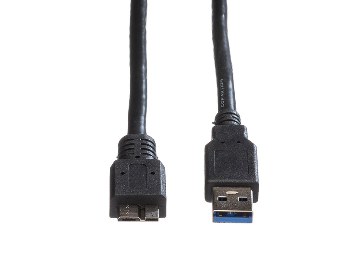 ROLINE USB 3.2 Gen 1 Kabel, A ST - Micro B ST, schwarz, 0,8 m