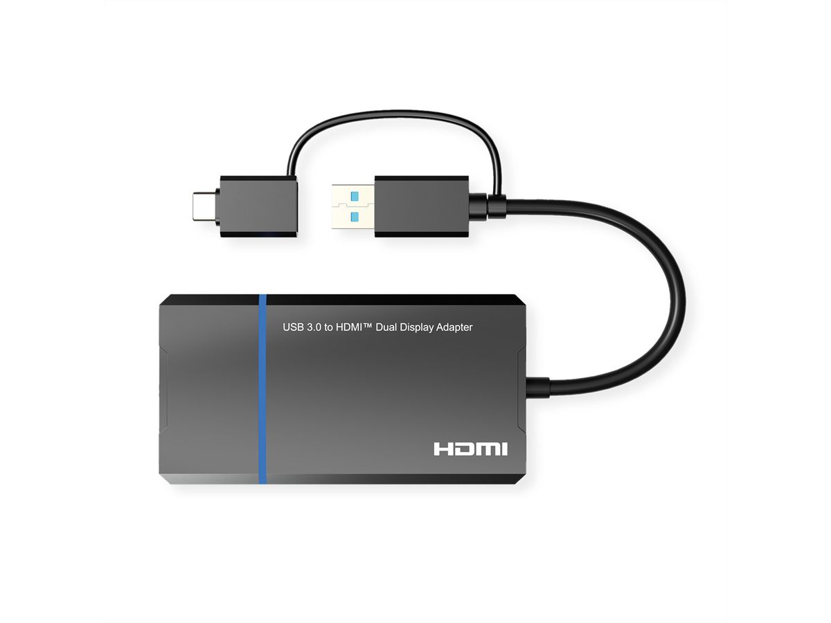 VALUE USB Display Adapter, USB Typ A+C - 2x HDMI