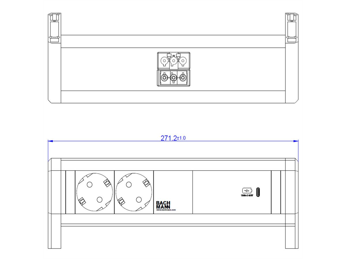 BACHMANN DESK 2xSchutzkontakt USB C, USB Charger 60W GST18