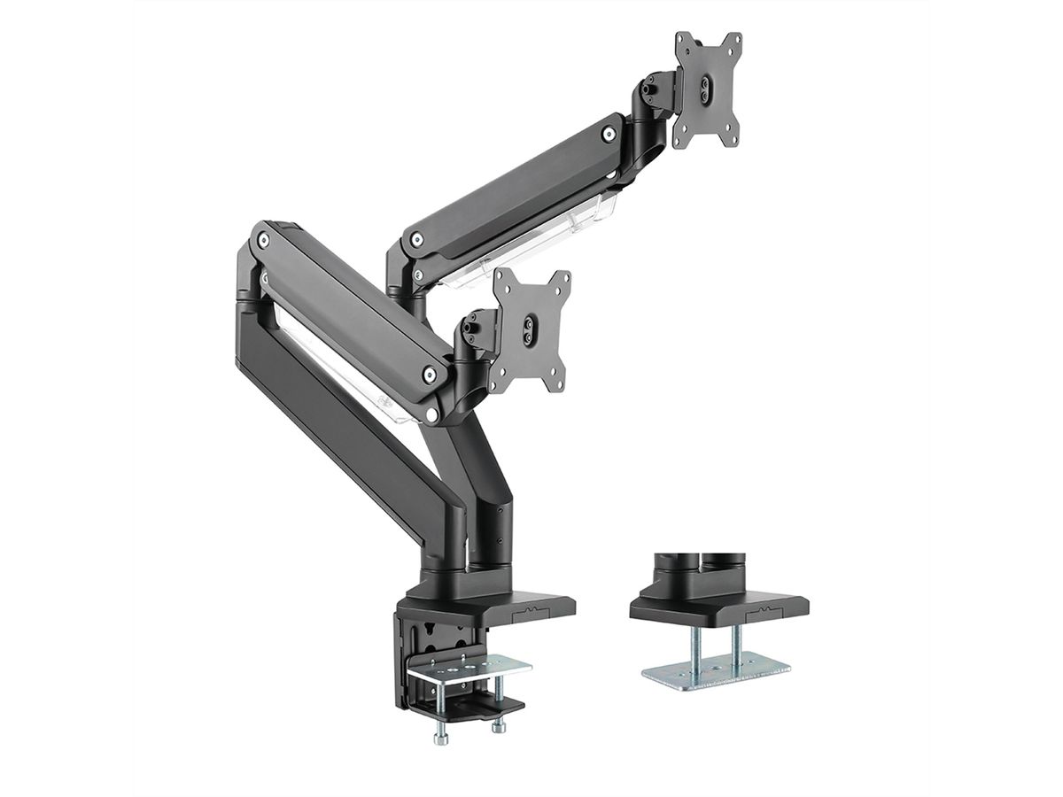 ROLINE LCD-Doppelarm, Tischmontage, Gasfeder, je 5 Gelenke, , bis 2x 15 kg, bis 35"