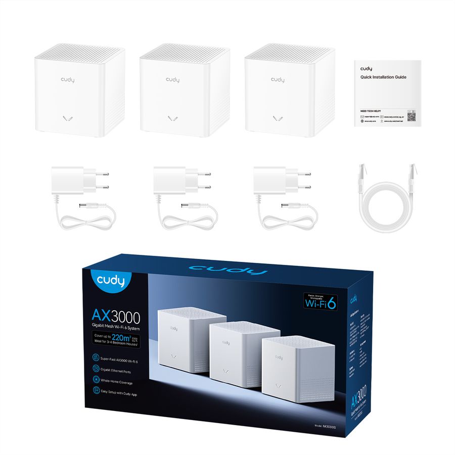 CUDY M3000S AX3000 Wi-Fi 6 Mesh Lösung, 3-Pack