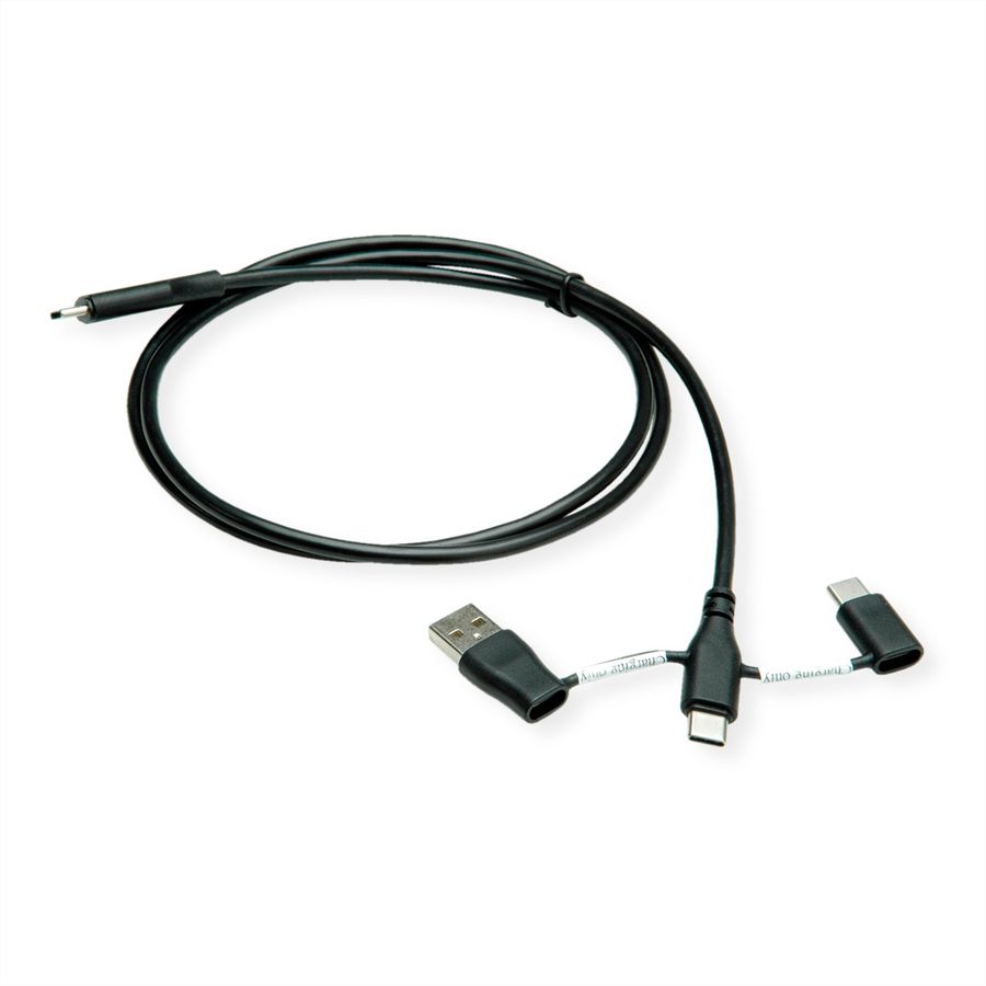 ROLINE USB 2.0 Kabel Typ C, ST/ST, mit Datenblockier-Adaptern Typ A+C, 1 m