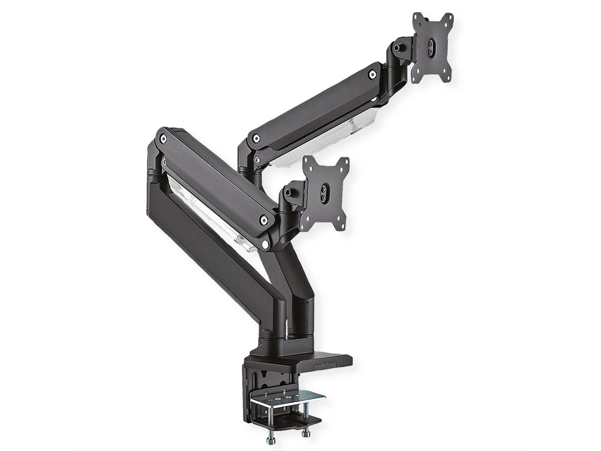 ROLINE LCD-Doppelarm, Tischmontage, Gasfeder, je 5 Gelenke, , bis 2x 15 kg, bis 35"