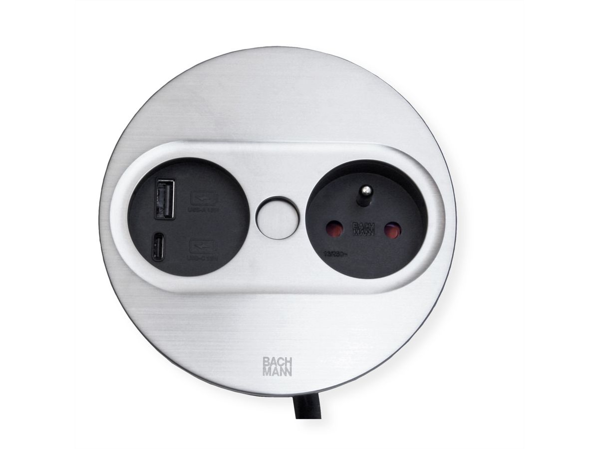 BACHMANN TWIST 2 1xUTE 1xUSB A/C 22W 2,0m AEH Edelstahl-Optik rund
