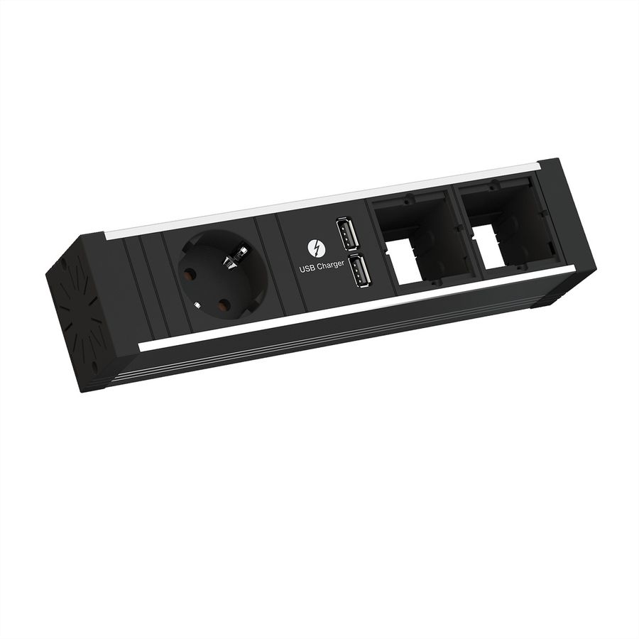 BACHMANN VENID 2x Schutzkontakt, 2x ABD 1x USB-Charger, schwarz