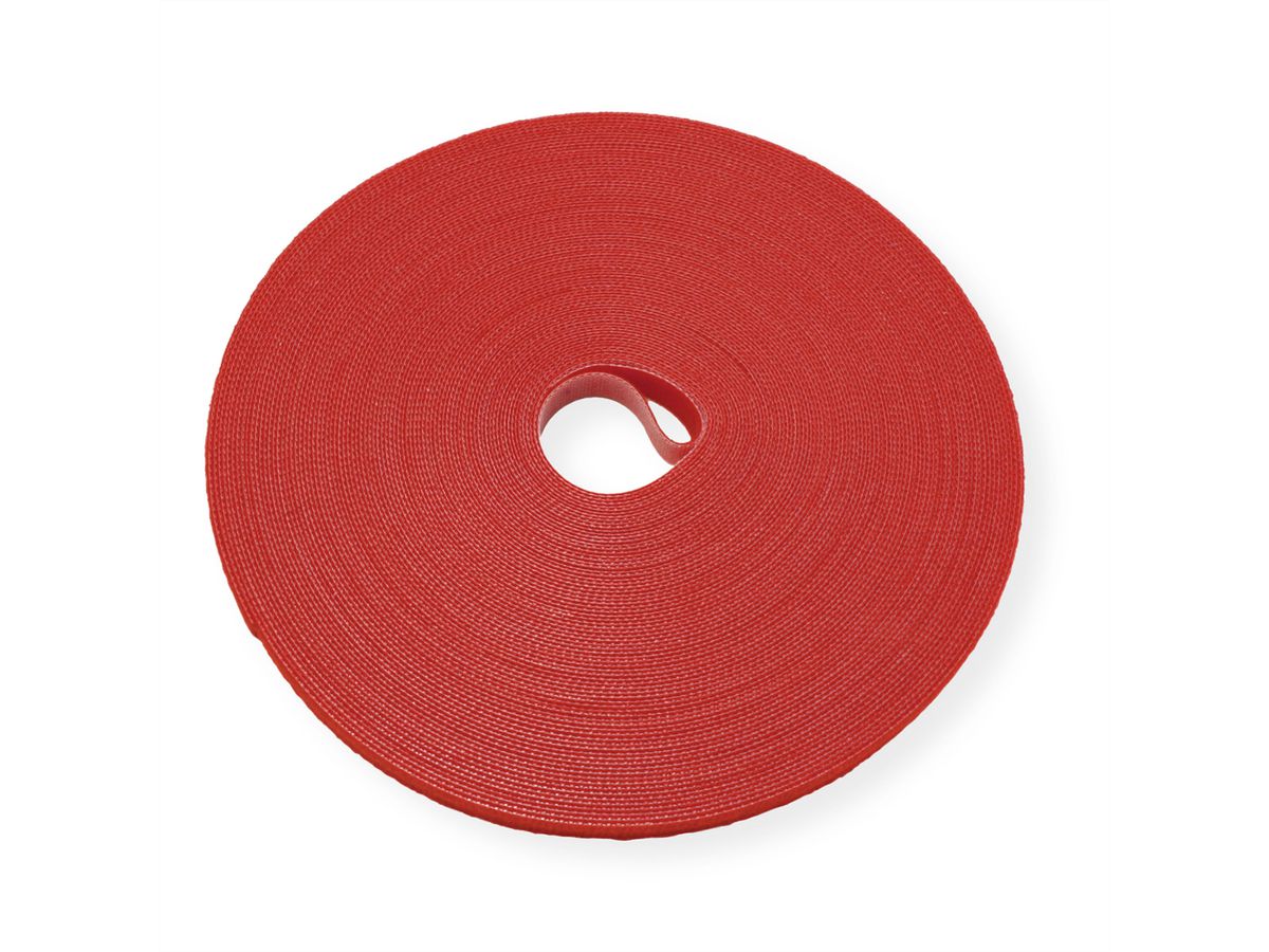 VALUE Klettband auf Rolle, 10mm, rot, 25 m