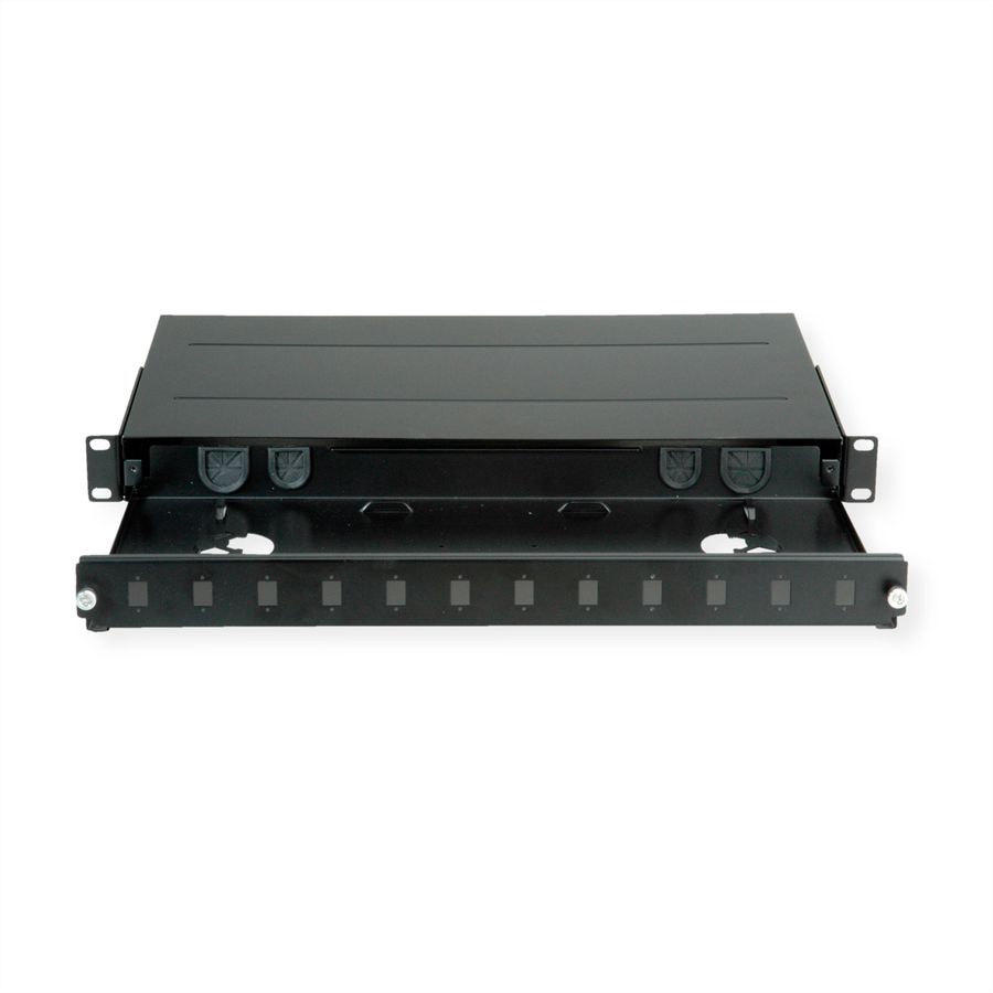 ROLINE 19''-LWL-Gehäuse leer, 1 HE, 12x SC-Simplex oder LC-Duplex, schwarz