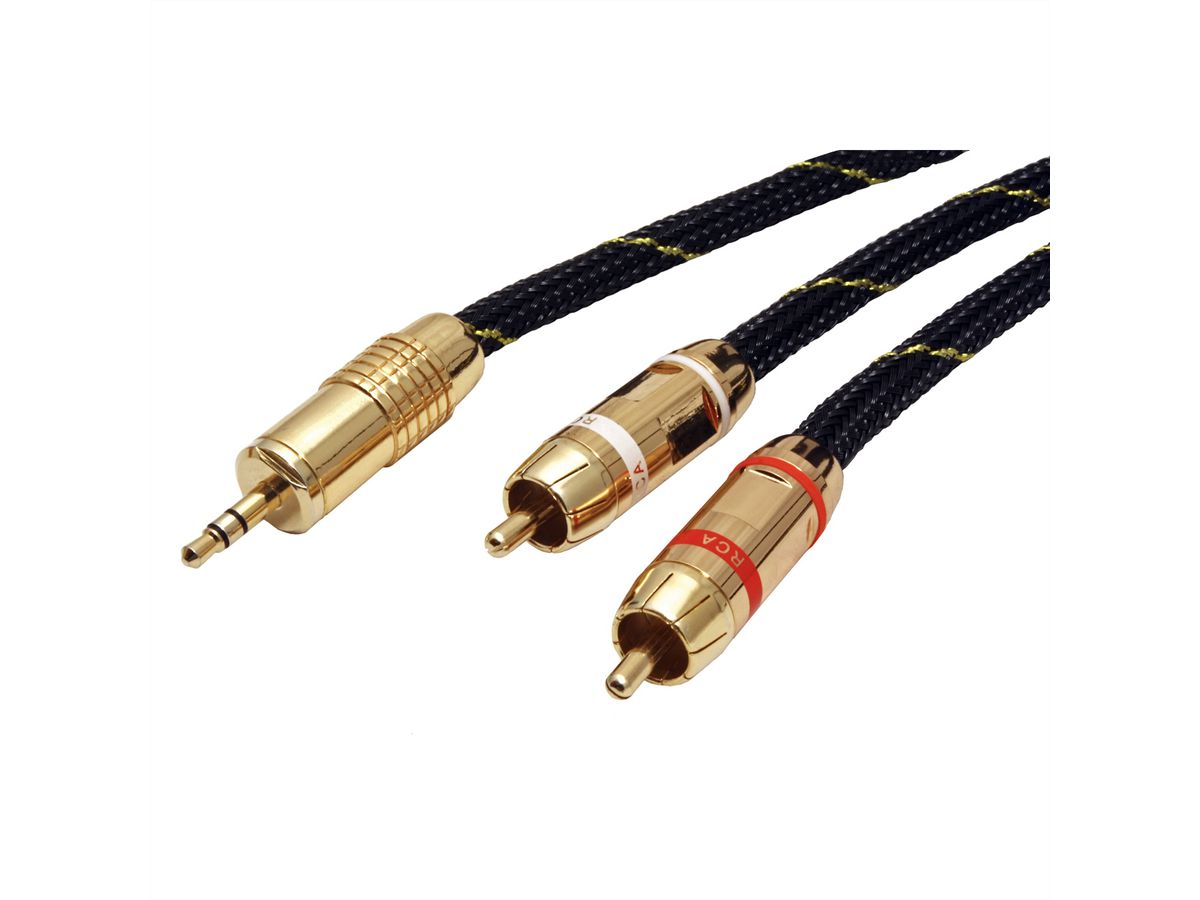 ROLINE GOLD Audio-Verbindungskabel 3,5mm Stereo - 2x Cinch, ST/ST, Retail Blister, 10 m