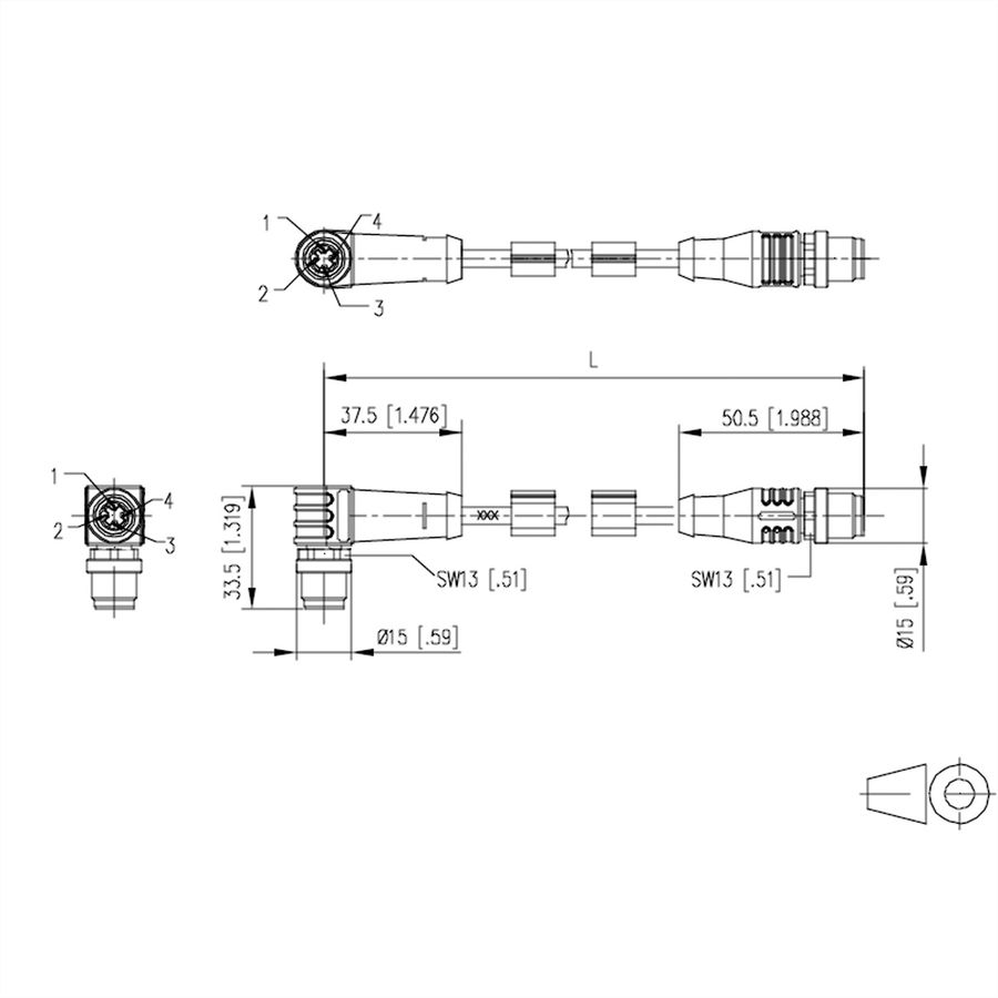 METZ CONNECT Verbindungsleitung M12 ST-M12 ST, 4-pol D-kodiert, gewinkelt-gerade, 1 m