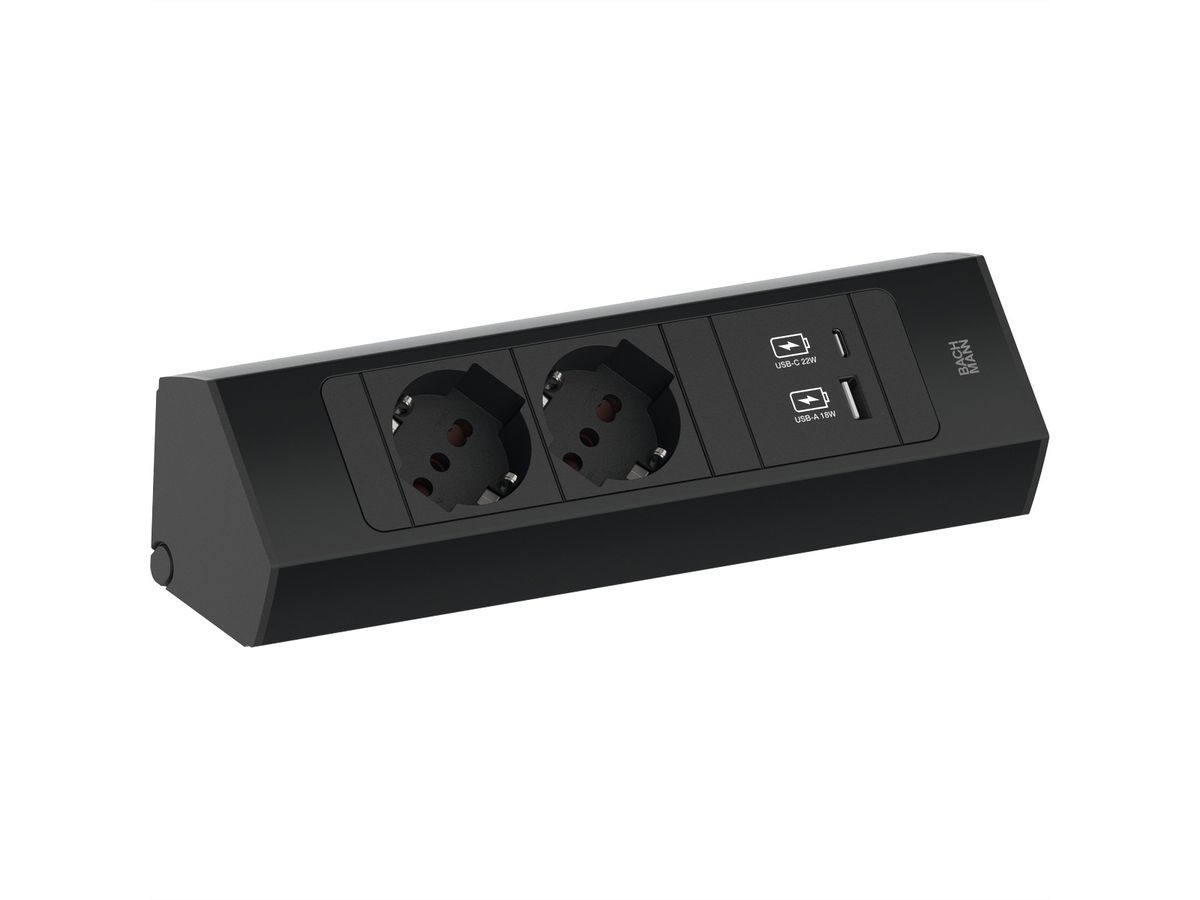 BACHMANN CASIA2 2xP40 1xUSB A/C 22W, 2,0m AEH, RAL9005, Italia